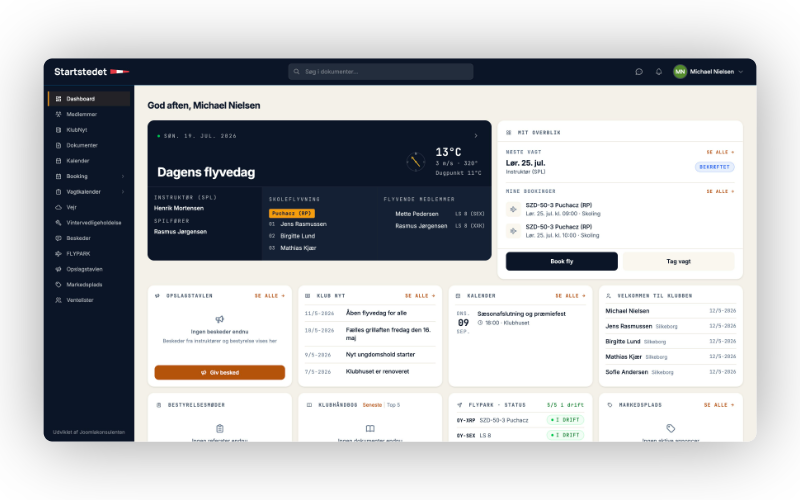 Dashboard i Startstedet