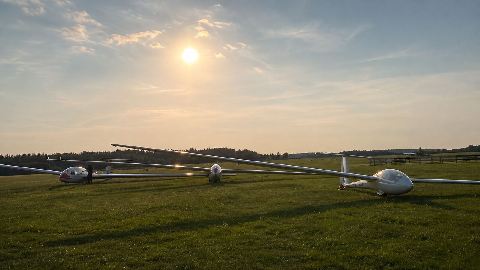 Svævefly på flyvepladsen i lavtstående sol
