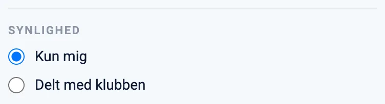Synlighedsvalget på en opgave med de to muligheder kun mig og delt med klubben, hvor kun mig er valgt